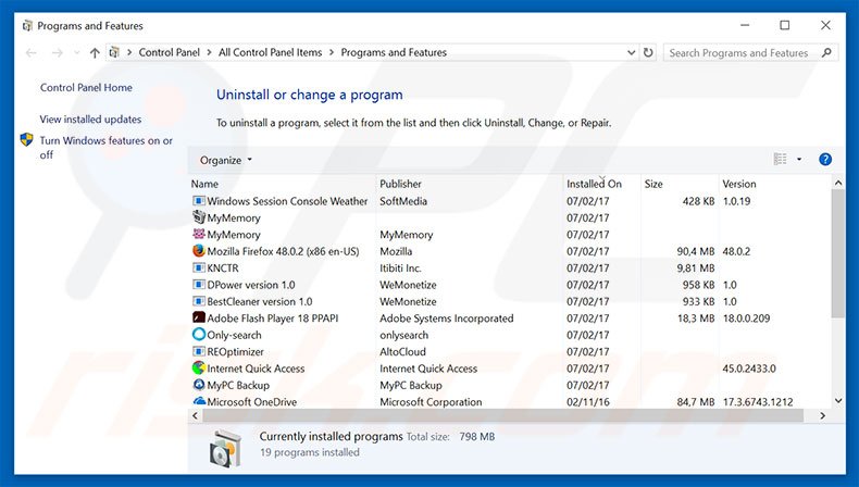 Désinstallation du logiciel de publicité onclkds.com via le Panneau de Configuration