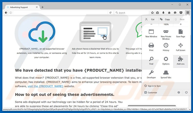 Suppression des publicités {PRODUCT_NAME} dans Mozilla Firefox étape 1