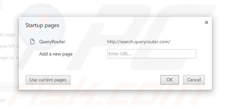 Suppression de la page d'accueil de search.queryrouter.com dans Google Chrome 