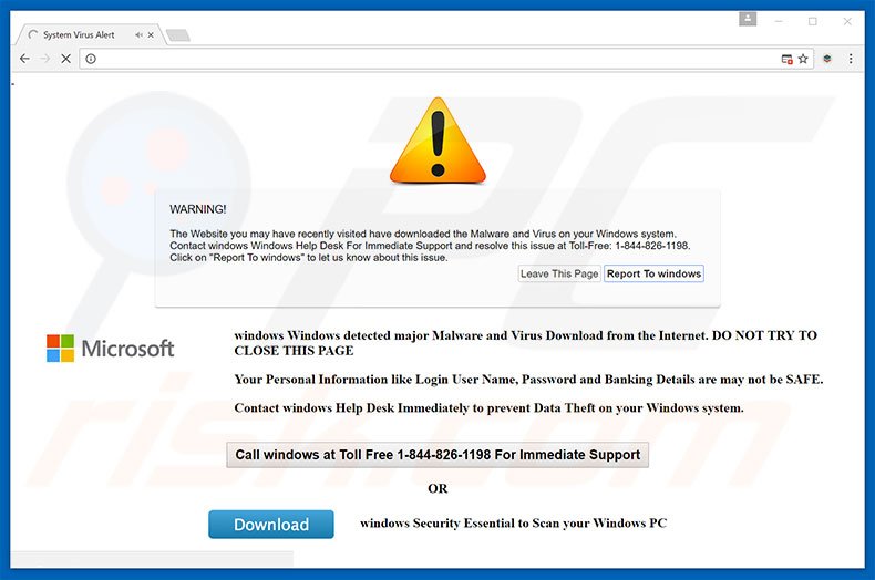 Site web de l'arnaque Windows Security Alert