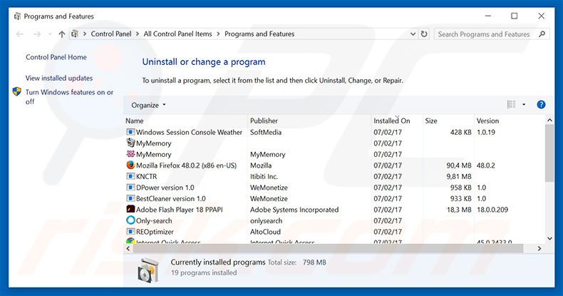 Désinstallation du logiciel de publicité Wizzcaster via le Panneau de Configuration