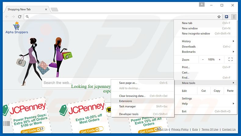 Suppression des publicités Alpha Shoppers dans Google Chrome étape 1