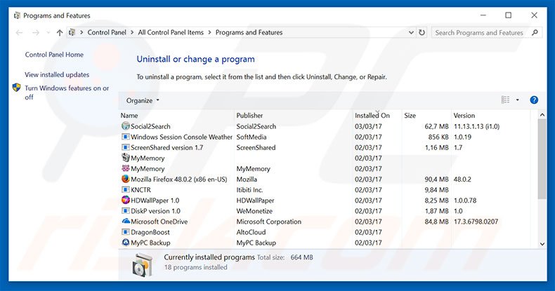 Désinstallation du logiciel de publicité Alpha Shoppers via le Panneau de Configuration