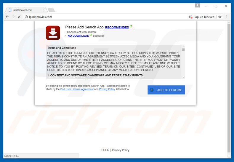 Site web publicisant le pirate de navigateur blpsearch