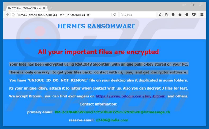 Instructions de décryptage de Hermes 