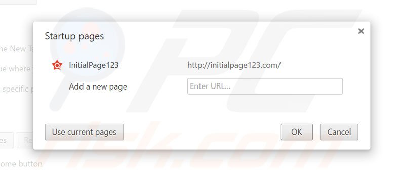 Suppression de la page d'accueil d'initialpage123.com dans Google Chrome 