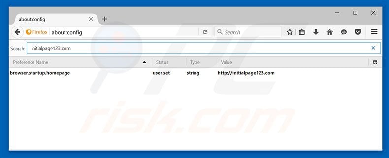 Suppression du moteur de recherche par défaut d'initialpage123.com dans Mozilla Firefox 