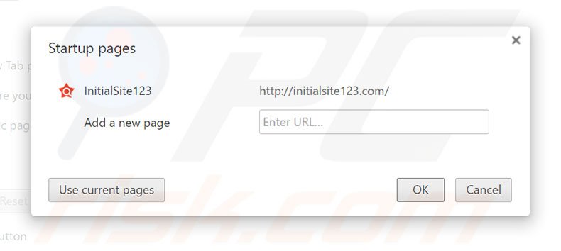 Suppression de la page d'accueil d'initialsite123.com dans Google Chrome 