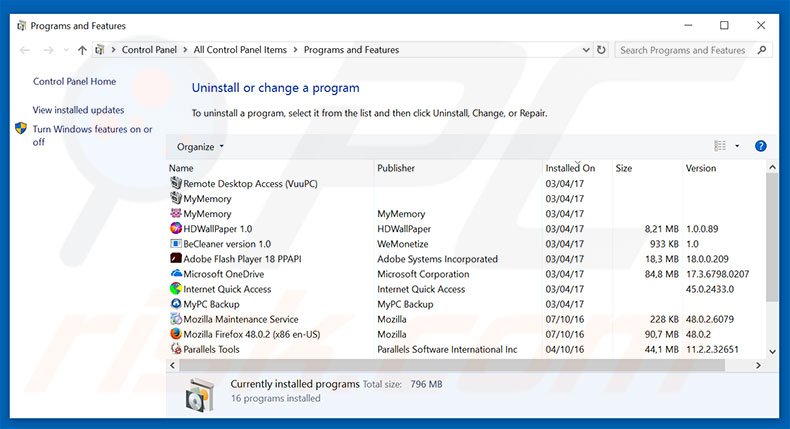 Désinstallation du pirate de navigateur initialsite123.com via le Panneau de Configuration