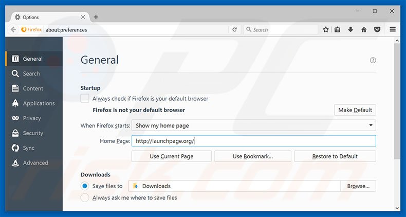 Suppression de la page d'accueil de launchpage.org dans Mozilla Firefox 