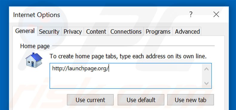 Suppression de la page d'accueil de launchpage.org dans Internet Explorer 