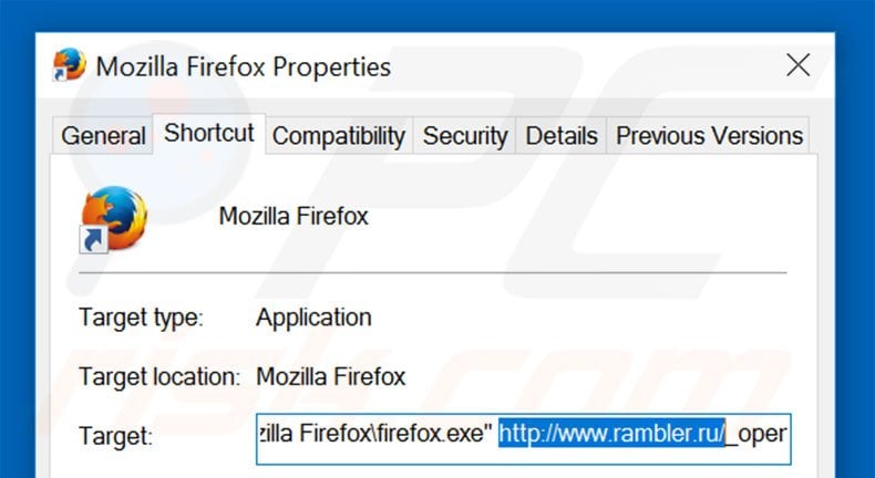 Suppression du raccourci cible de rambler.ru dans Mozilla Firefox étape 2