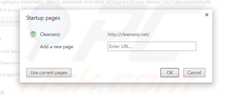 Suppression de la page d'accueil de cleanserp.net dans Google Chrome