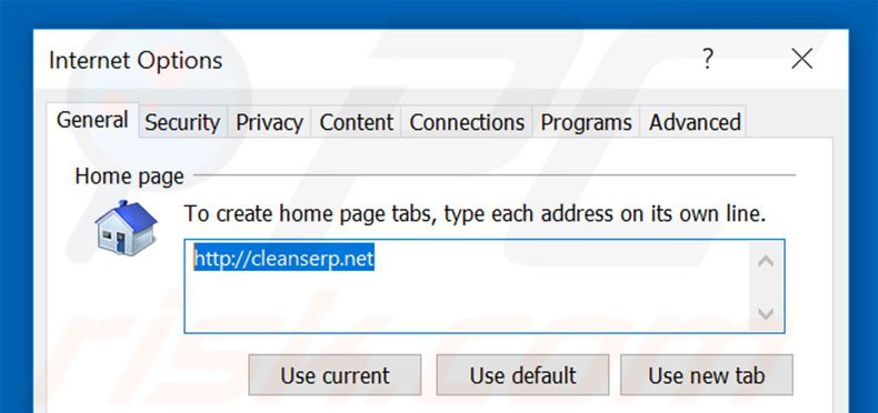 Suppression de la page d'accueil decleanserp.net dans Internet Explorer 
