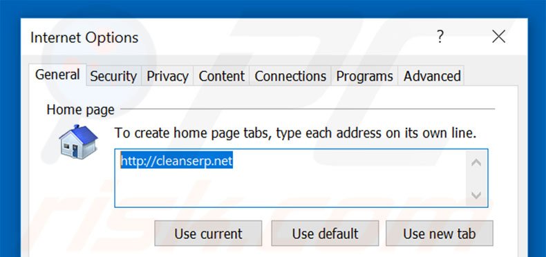 Suppression de la page d'accueil decleanserp.net dans Internet Explorer 