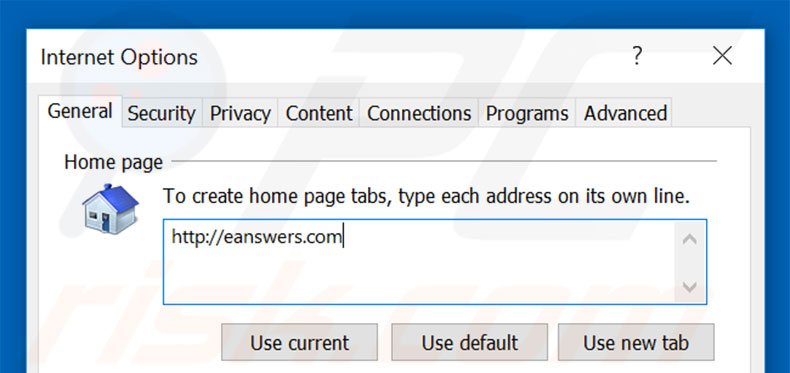 Suppression de la page d'accueil d'eanswers.com dans Internet Explorer