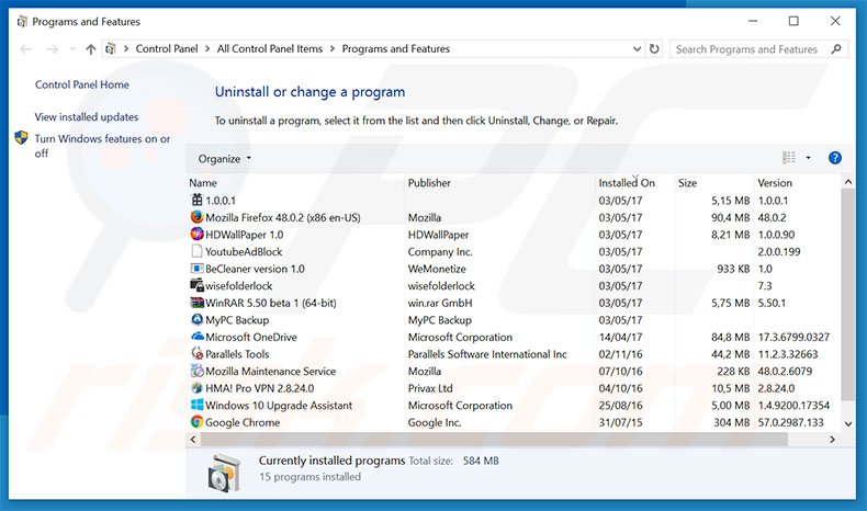 Désinstallation du logiciel de publicité Hyper-V Manager via le Panneau de Configuration