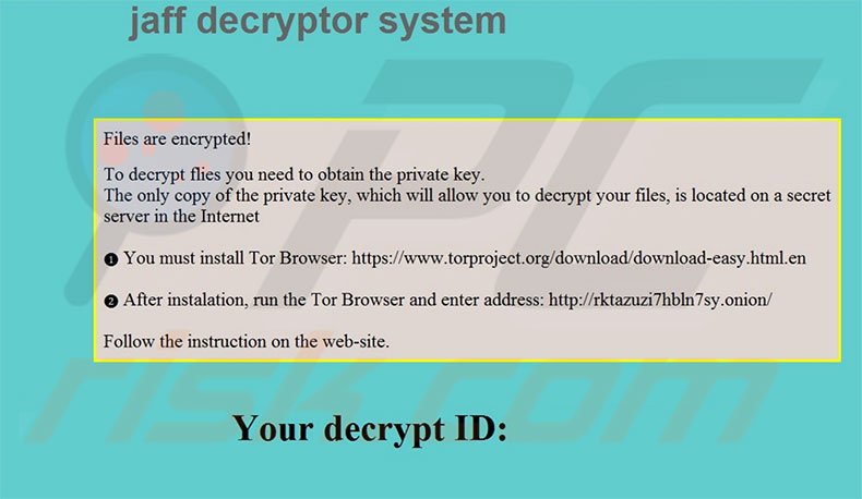 Instructions de décryptage de Jaff Decryptor System 