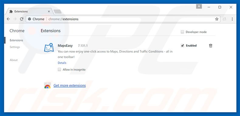 Suppression des extensions reliées à mapseasy.net dans Google Chrome 
