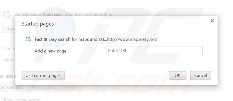 Suppression de la page d'accueil de mapseasy.net dans Google Chrome 