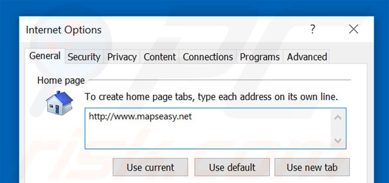 Suppression de la page d'accueil de mapseasy.net dans Internet Explorer 