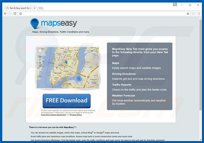 Site web utilisé pour publiciser le pirate de naviagateur MapsEasy 