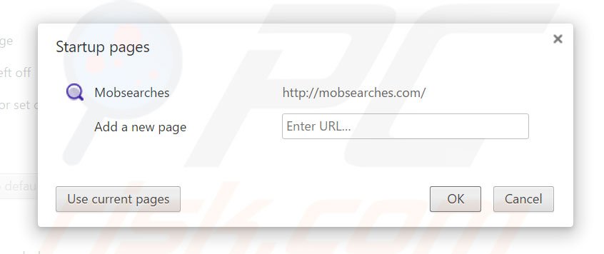 Suppression de la page d'accueil de mobsearches.com dans Google Chrome 