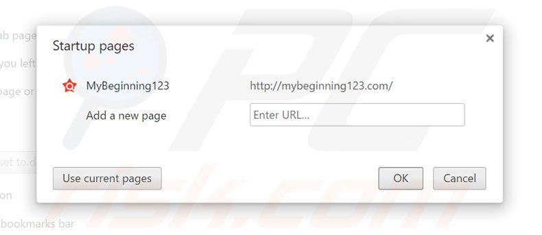 Suppression de la page d'accueil de mybeginning123.com dans Google Chrome