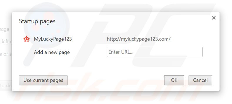 Suppression de la page d'accueil de myluckypage123.com dans Google Chrome