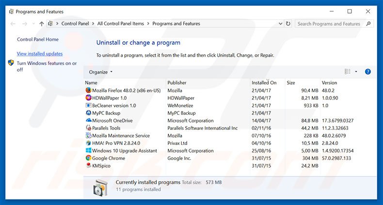 Désinstallation du pirate de navigateur myluckypage123.com via le Panneau de Configuration