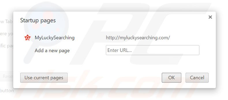 Suppression de la page d'accueil de myluckysearching.com dans Google Chrome