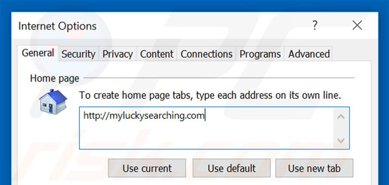 Suppression de la page d'accueil de myluckysearching.com dans Internet Explorer 