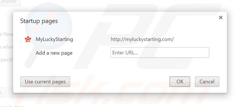 Suppression de la page d'accueil de myluckystarting.com dans Google Chrome 