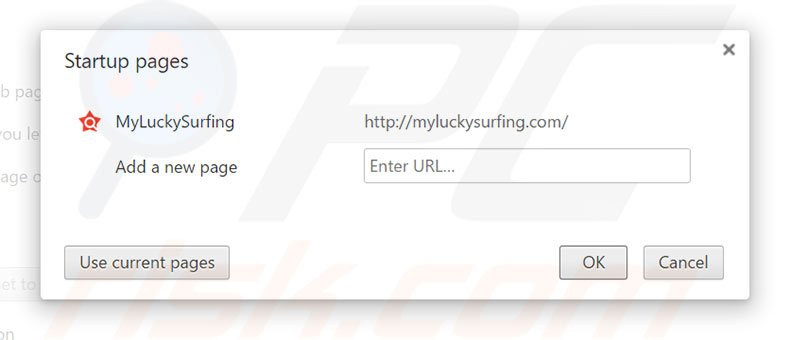 Suppression de la page d'accueil de myluckysurfing.com dans Google Chrome 