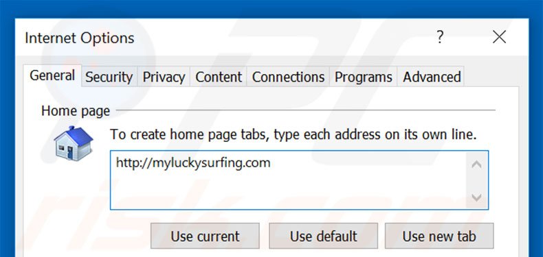 Suppression de la page d'accueil de myluckysurfing.com dans Internet Explorer 