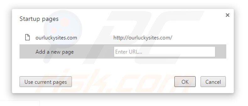 Suppression de la page d'accueil d'ourluckysites.com dans Google Chrome 