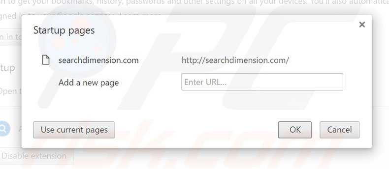 Suppression de la page d'accueil de searchdimension.com dans Google Chrome 