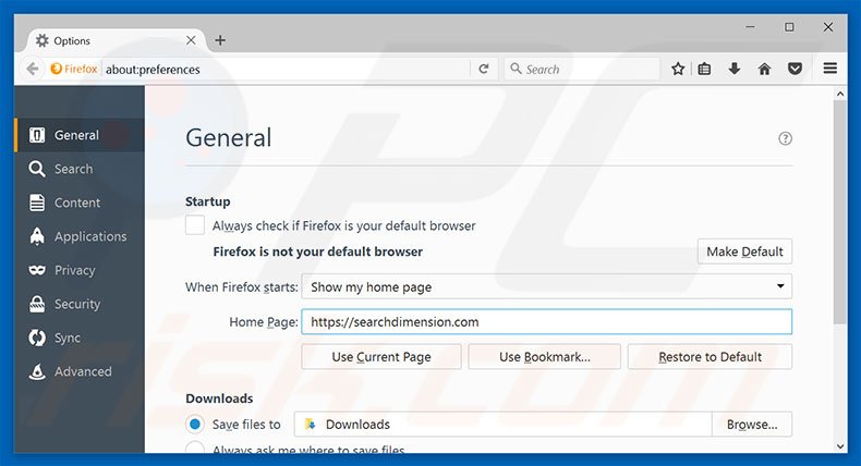 Suppression de la page d'accueil de searchdimension.com dans Mozilla Firefox 