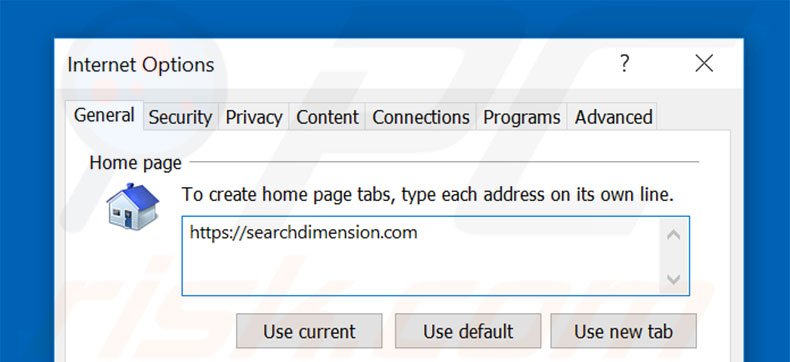 Suppression de la page d'accueil de searchdimension.com dans Internet Explorer 