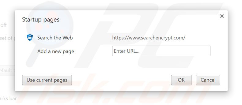Suppression de la page d'accueil de searchencrypt.com dans Google Chrome 