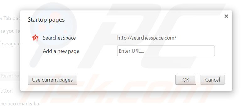 Suppression de la page d'accueil de searchesspace.com dans Google Chrome 