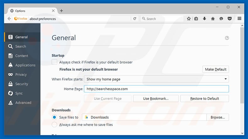 Suppression de la page d'accueil de searchesspace.com dans Mozilla Firefox 