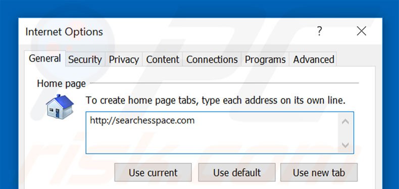 Suppression de la page d'accueil de searchesspace.com dans Internet Explorer 