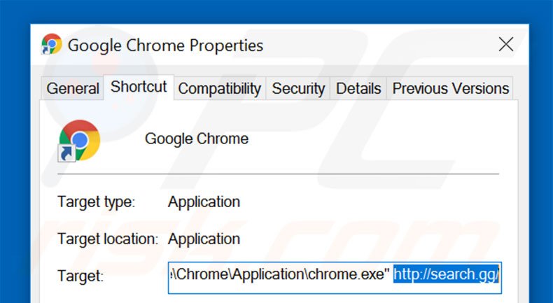 Suppression du raccourci cible de search.gg dans Google Chrome étape  2