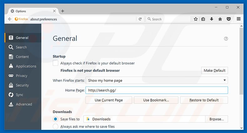 Suppression de la page d'accueil de  search.gg dans Mozilla Firefox 