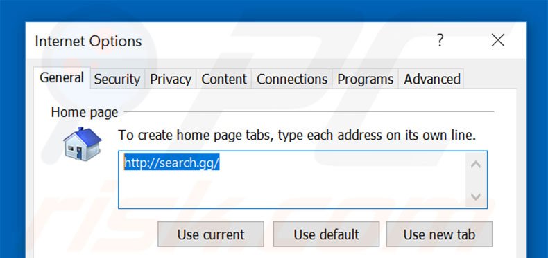 Suppression de la page d'accueil de search.gg dans Internet Explorer 