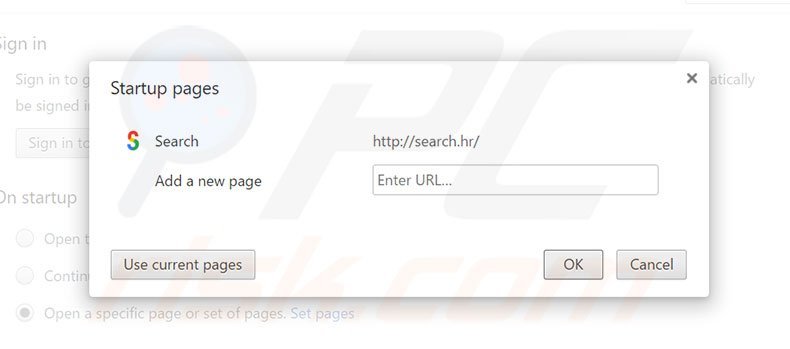 Suppression de la page d'accueil de search.hr dans Google Chrome