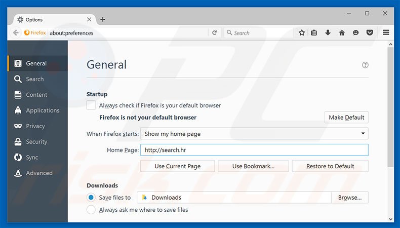 Suppression de la page d'accueil de search.hr dans Mozilla Firefox