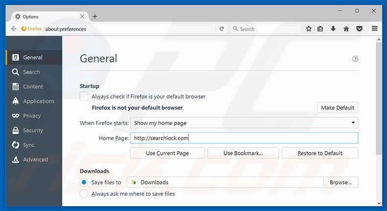 Suppression de la page d'accueil de searchlock.com dans Mozilla Firefox