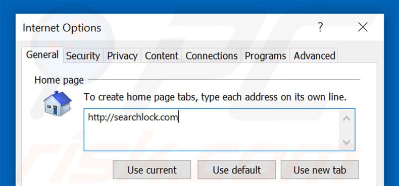 Suppression de la page d'accueil de searchlock.com dans Internet Explorer 